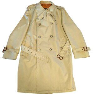 Vintage Cortefiel Trench Coat Lapel Belt Double Breasted Leather Coated Buckles